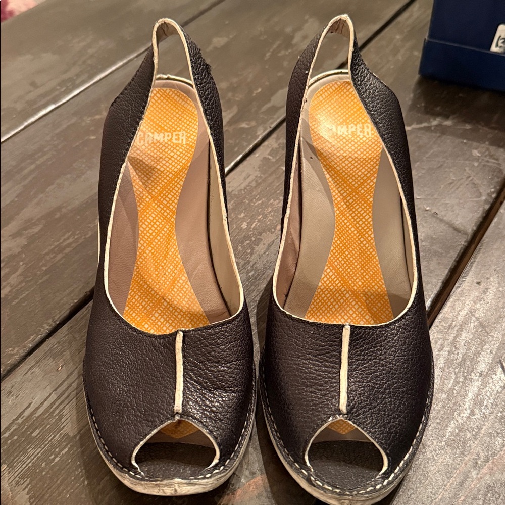 Camper Black and Cream Peep Toe Shoes